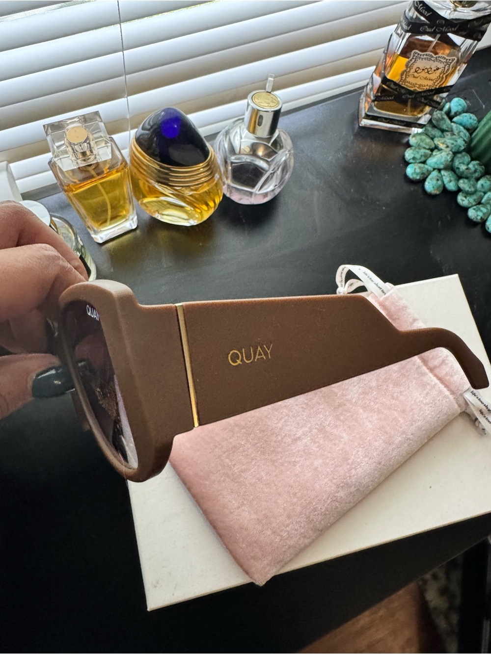 Quay Australia Matte Mauve Square Sunglasses with Pink-Tinted Lenses - Picture 3 of 3